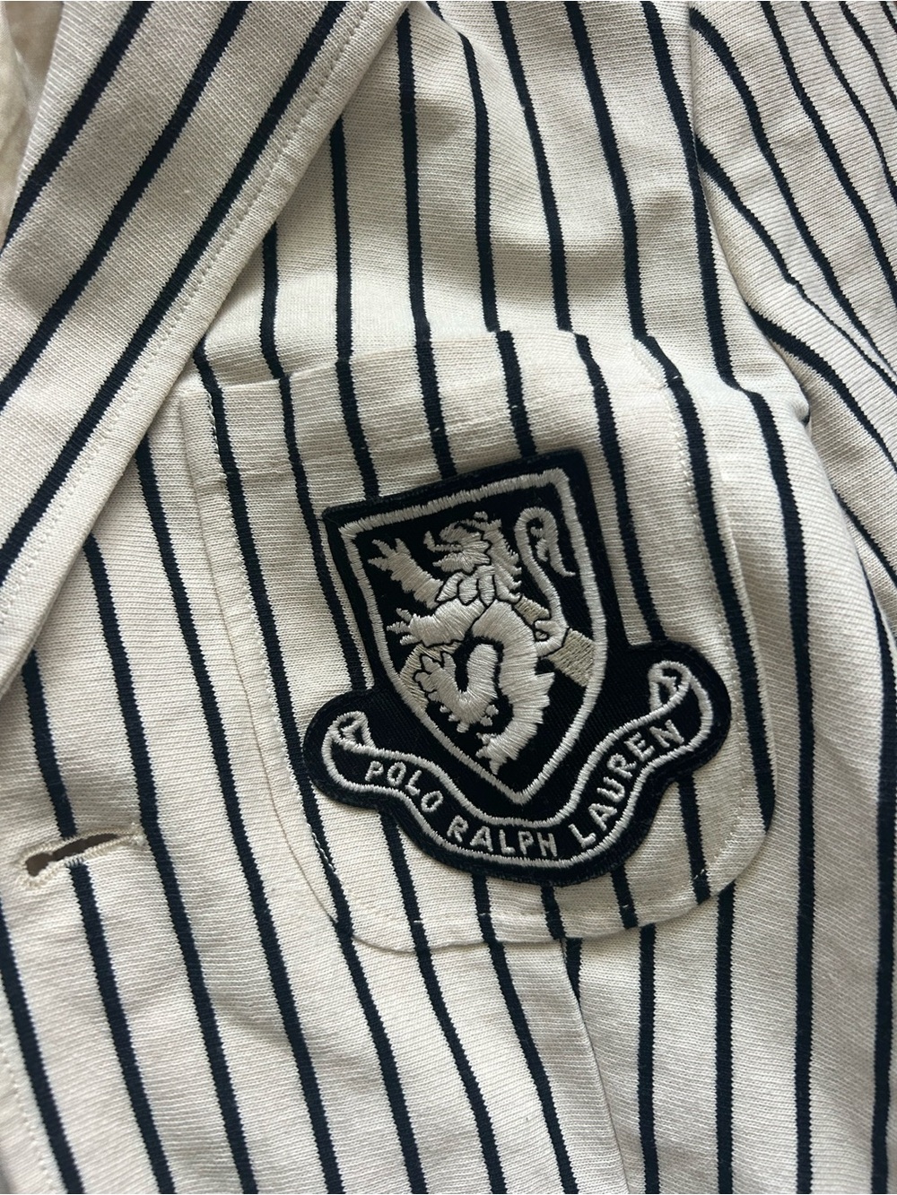 Polo by Ralph Lauren Cream Blazer with Navy Pinstripes and Crest Patch Cotton - Picture 8 of 16
